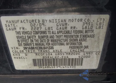 2009 Nissan Sentra 2.0 from USA, damaged, VIN 3N1AB61E39L641335